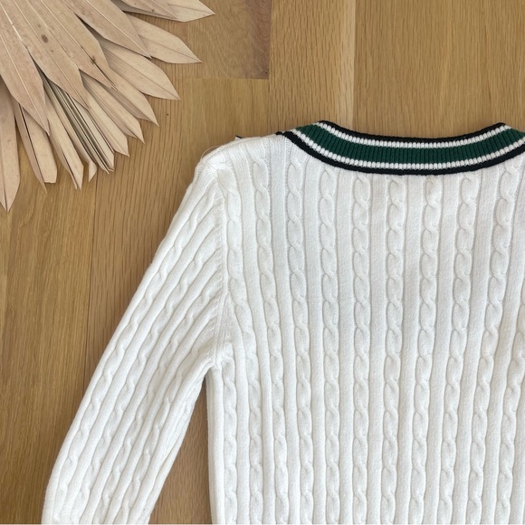 Evereve Penny White Green Cable Knit Scoop Neck Academia Preppy Sweater Small - Picture 7 of 8